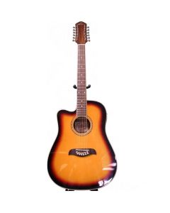 Oscar Schmidt OD312CETSLH Left Handed Cutaway 12 String Acoustic Electric Guitar. Tobacco Sunburst