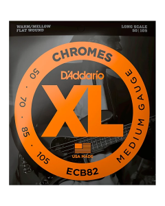 D'Addario ECB82 XL Chromes Flatwound Bass Guitar Strings -.045-.100 Regular Light, Long Scale
