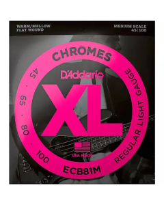 D'Addario ECB81M Chromes Flatwound Bass Guitar Strings - .045-.100 Regular Light Medium Scale 4-string
