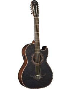 Oscar Schmidt OH32SEQTB-O 10 String Acoustic Electric Bajo Quinto. Burl Maple Trans Black