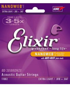 Elixir 11002 Extra Light NANOWEB .010-.047 80/20 Bronze Guitar Strings