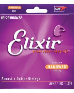 Elixir 11052 80/20 Bronze Acoustic Strings with NANOWEB Coating Lite 12-53
