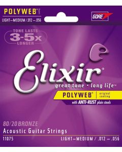 Elixir 11075 80/20 Bronze Acoustic Strings with POLYWEB   Coating Lite-Medium 12-56