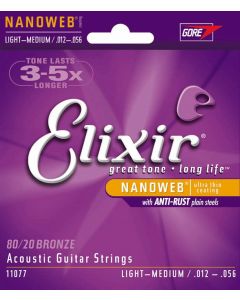 Elixir 11077 80/20 Bronze Acoustic Strings with NANOWEB Coating Lite-Med 12-56