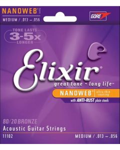 Elixir 11102 80/20 Bronze Acoustic Strings with NANOWEB Coating Med 13-56