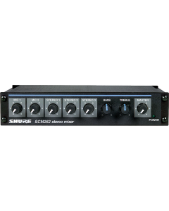 Shure SCM262 Stereo Mixer for use with 2 Microphones and 3 Stereo Sources, with Ducking and Phantom Power, AC only, Half Rack Space, Single and Dual Mount