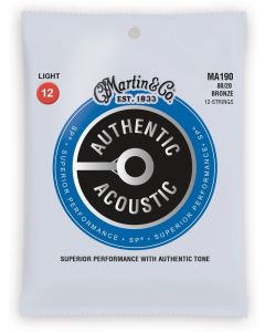 Martin MA190 SP 12-String 80/20 Bronze Light Authentic Acoustic Guitar Strings