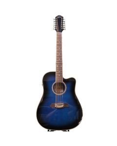Oscar Schmidt OD312CETBL Cutaway 12 String Acoustic Electric Guitar. Trans Blue