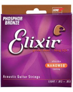 Elixir 16052 Phosphor Bronze Acoustic Strings with NANOWEB Coating Custom Light 12-53