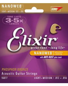Elixir 16077 Phosphor Bronze Acoustic Strings with NANOWEB Coating Light Medium 12-56