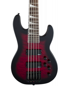 Jackson JS Series Concert Bass JS3VQ. Amaranth FB, Transparent Red Burst
