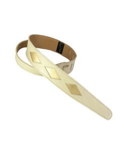 Henry Heller LEATHER DIAMOND CUT-OUTS - BONE/GOLD 2" GUITAR STRAP