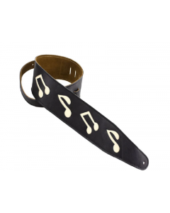 Henry Heller LEATHER SERIES  CUT OUT, BLACK W/ WHITE MUSIC NOTES 3" GUITAR STRAP