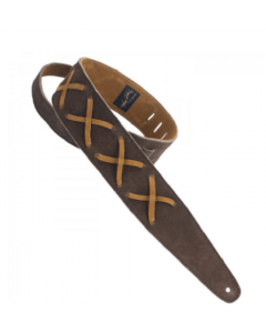 Henry Heller 2.5" Guitar Strap Double Layer Premium Suede with Leather X's Chocolate/Brown