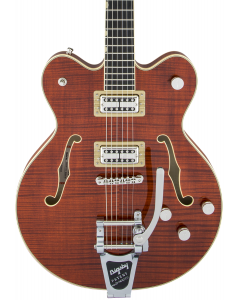 Gretsch G6609TFM Players Edition Broadkaster Center Block Double-Cut Electric Guitar with String-Thru Bigsby. USA Full'Tron Pickups, Tiger Flame Maple, Bourbon Stain