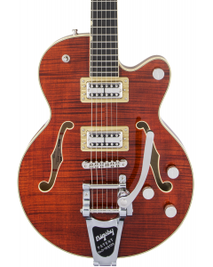 Gretsch G6659TFM Players Edition Broadkaster Jr. Center Block Single-Cut Electric Guitar with String-Thru Bigsby. Flame Maple, Ebony FB, Bourbon Stain