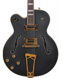 Gretsch G5191BK Tim Armstrong Signature Electromatic Hollow Body Left Handed Electric Guitar. Gold Hardware, Flat Black