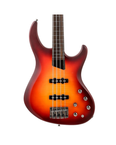 MTD Kingston Saratoga Deluxe 4 Electric Bass. Satin Flame Maple Deep Cherry Burst Maple Fingerboard. MTD J/J Configuration. Active/Passive TGF33