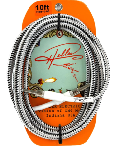 Heller Electric Braid-Matrix Guitar Cable, 10ft, Electric Guitar & Bass, Straight-to-Straight 1/4" Plugs, 20AWG OFC, Silver & Black Tweed, Professional