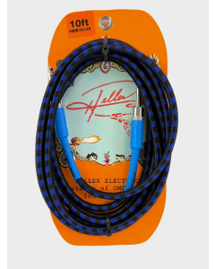 Heller Electric Braid-Matrix Guitar Cable, 10ft, Electric Guitar & Bass, 1/4" Straight-to-Straight, 20AWG OFC, 99% Shielded, Black & Blue, Professional