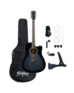 Washburn WA90CETBBPACK Learn & Play Pack Acoustic Electric Guitar Bundle. Transparent Black Burst