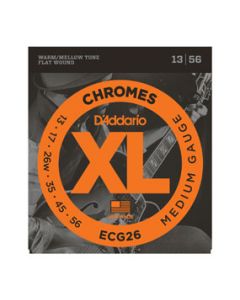 D'Addario ECG26 Chromes Flat Wound Electric Guitar Strings, Medium, 13-56