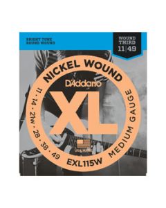 D'Addario EXL115W Nickel Wound Electric Guitar Strings, Medium, Wound 3rd, 11-49