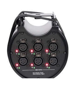 American DJ DAT600 Data Distro 6 With one (1) 5-pin input, one (1) 5-pin thru and six (6) 5-pin outputs