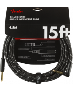Fender Deluxe Series Straight To Angle Instrument Cable 15 Ft. Black Tweed