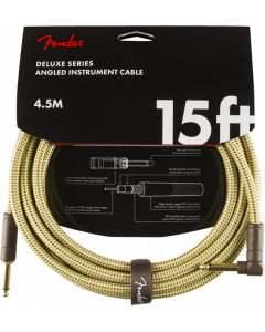 Fender Deluxe Series Straight To Angle Instrument Cable 15 Ft. Yellow Tweed