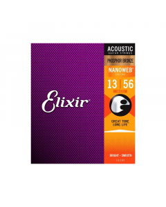 Elixir 16102 Phosphor Bronze Acoustic Strings with NANOWEB Coating Medium 13-56
