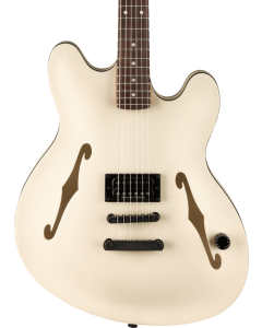 Fender Tom DeLonge Starcaster Electric Guitar, Rosewood Fingerboard, Black Hardware, Satin Olympic White