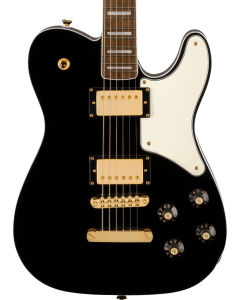 Squier  Limited Edition Paranormal Troublemaker Telecaster Deluxe Electric Guitar, Laurel Fingerboard, Parchment Pickguard, Gold Hardware, Black TGF33