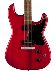Squier Paranormal Strat-O-Sonic Electric Guitar, Laurel Fingerboard, Black Pickguard, Crimson Red Transparent