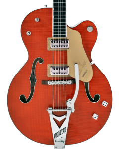 Gretsch G6120TFM-BSNV Brian Setzer Signature Nashville Hollowbody Electric Guitar w/ Bigsby. Flame Maple, Ebony Fingerboard, Orange Stain