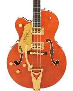 Gretsch G6120TG-LH Players Edition Nashville Hollow Body Guitar with String-Thru Bigsby and Gold Hardware, Left-Handed, Ebony Fingerboard, Orange Stain