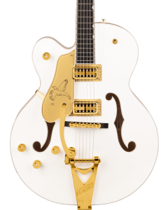 Gretsch G6136TG-LH Players Edition Falcon Hollow Body Guitar with String-Thru Bigsby and Gold Hardware, Left-Handed, Ebony Fingerboard, White