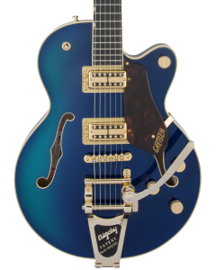 Gretsch G6659TG Players Edition Broadkaster Jr. Center Block Single-Cut Electric Guitar with String-Thru Bigsby. Gold Hardware, Ebony FB, Azure Metallic