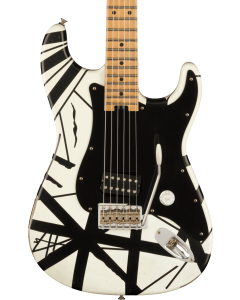 EVH Striped Series '78 Eruption Electric Guitar. Maple Fingerboard, White with Black Stripes Relic
