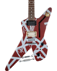 EVH Striped Series Shark Electric Guitar. Pau Ferro Fingerboard, Burgundy with Silver Stripes