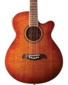 Oscar Schmidt OG10CEFYS Cutaway Concert Acoustic Electric Guitar Flame Yellow Burst