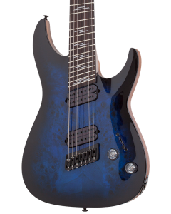 Schecter Omen Elite-7 MS Electric Guitar. See-Thru Blue Burst