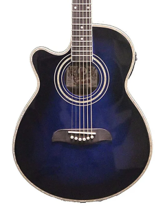 Oscar Schmidt OG10CEFTBLLH Left Handed Cutaway Acoustic Electric Guitar. Trans Blue