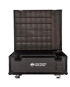 American DJ ELE726 ElectraPix Bar 8FC; flight case ONLY Featuring a built-in 400W power supply, six charging bases, IP65-rated locking power connections, and a UC-IR24 remote