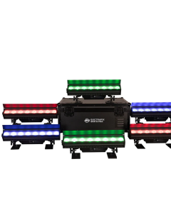 American DJ ELE188 ElectraPix Bar 8 Pak Includes 6 ElectraPix Bar 8 LED fixtures, an ADJ UC-IR24 remote control, and a power cable