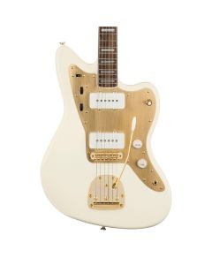 Squier 40th Anniversary Jazzmaster Gold Edition Electric Guitar Laurel Fingerboard, Gold Anodized Pickguard, Olympic White