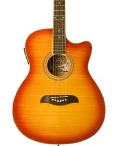 Oscar Schmidt OACEFCS Auditorium Acoustic Electric Guitar. Flame Cherry Sunburst