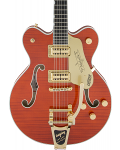 Gretsch G6620TFM Players Edition Nashville Center Block Double-Cut Electric Guitar with String-Thru Bigsby. Filter'Tron Pickups, Tiger Flame Maple, Orange Stain