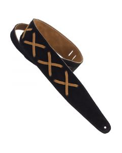 Henry Heller 2.5" Guitar Strap Double Layer Premium Suede with Leather X's Black/Brown