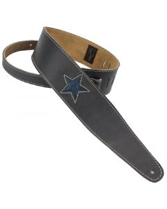Henry Heller 2.5" Leather Strap black leather W/ vintage blue star
